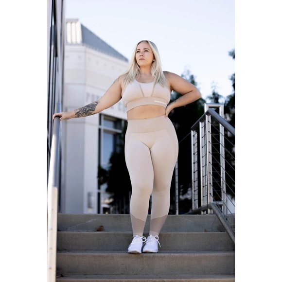 Vital Textured Compression Mesh seamless Tan Leggings Size M RefJ020-2 - Picture 2 of 11